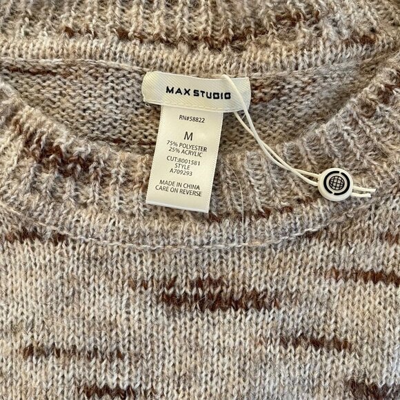 NWOT Max Studio Crew Neck Long Sleeve Pullover Drop Shoulder Sweater Cream Mediu - Picture 9 of 12